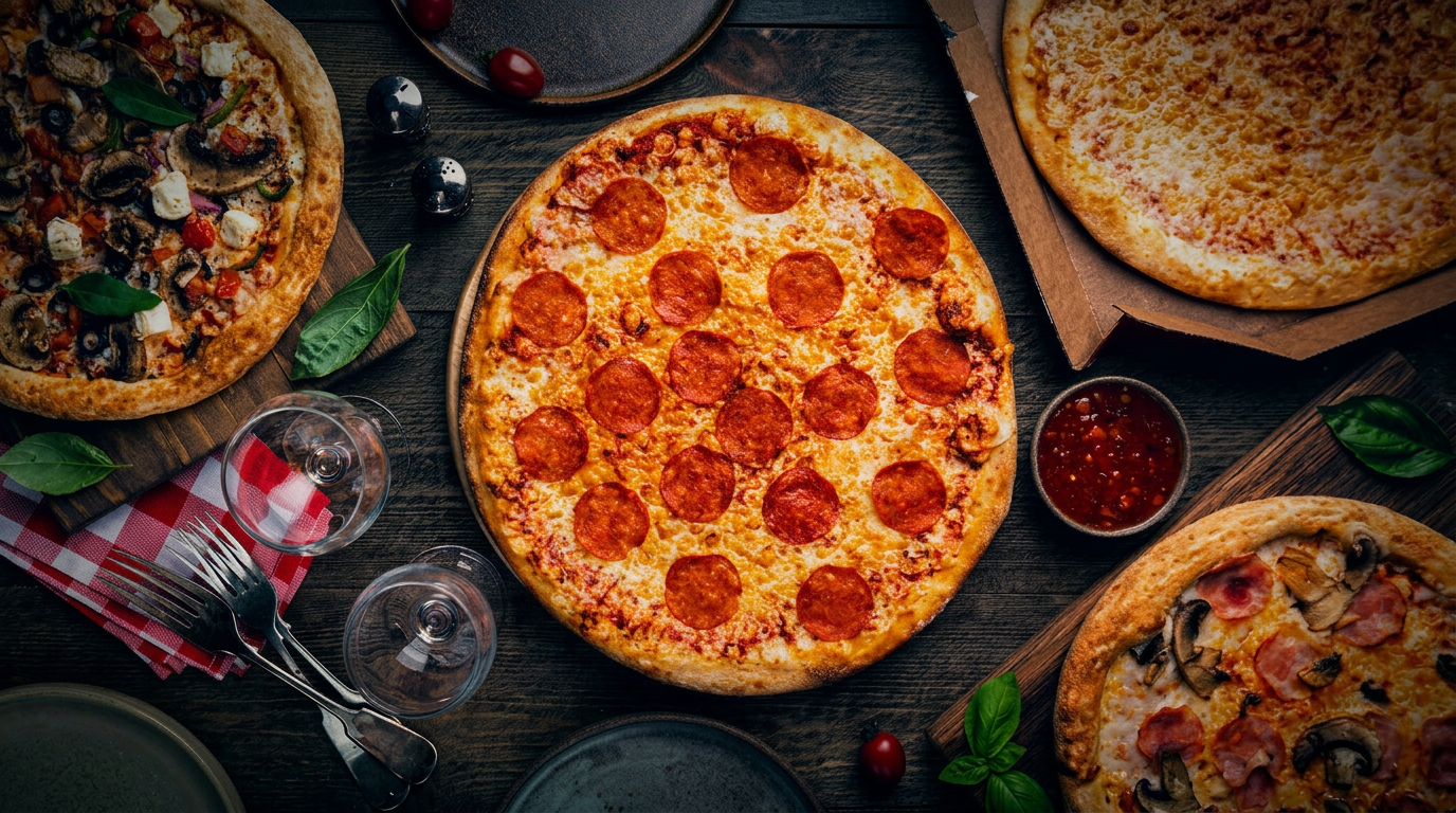 Čerstvě upečená pizza s bazalkou